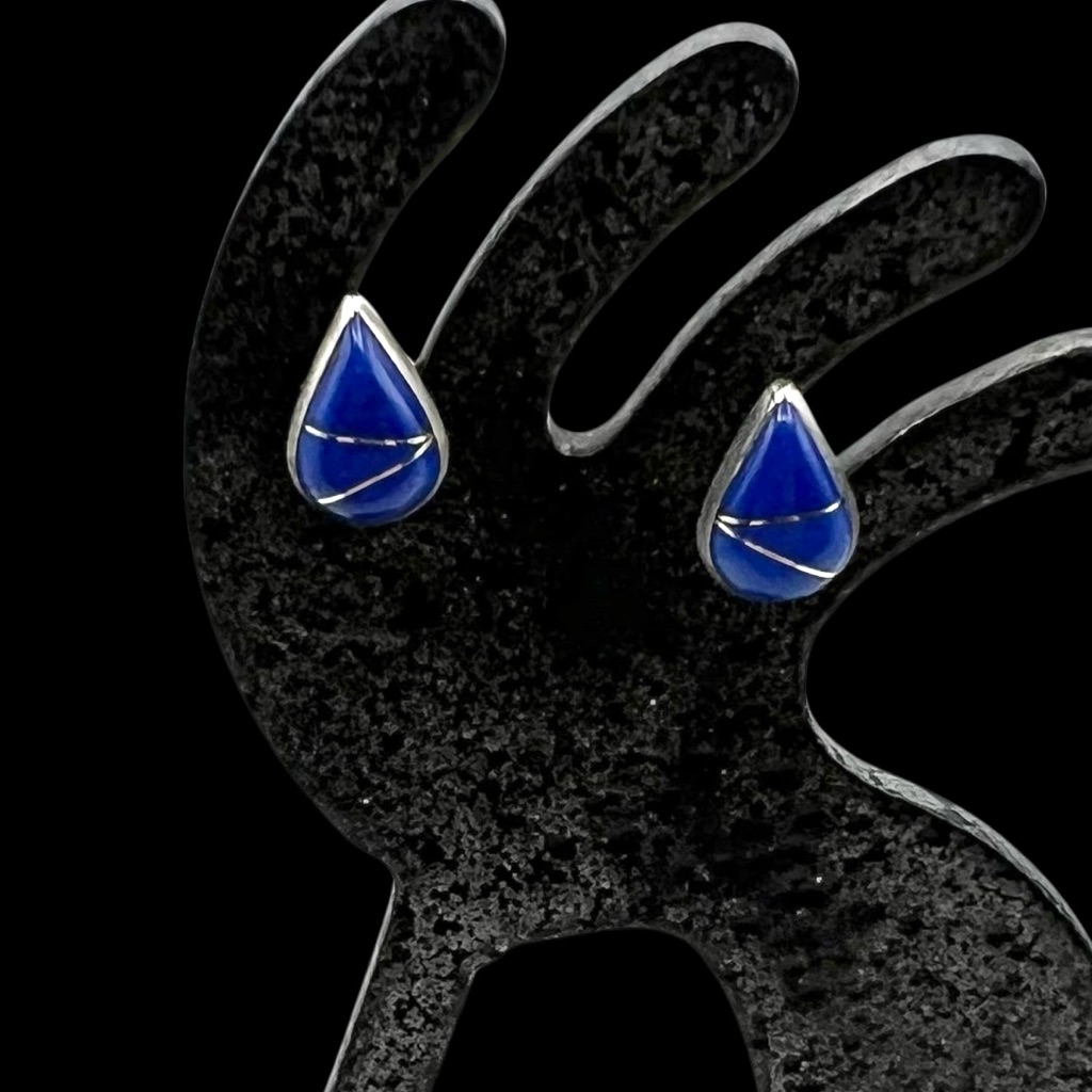 Zuni Native American Sterling Silver Natural Lapis Mosaic Inlay Stud Earrings 37$